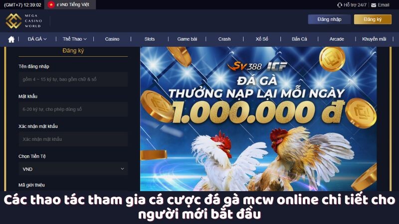 Các thao tác tham gia cá cược đá gà mcw online chi tiết cho người mới bắt đầu